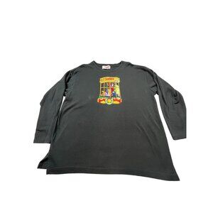 Active Exchange Womens Large Long-Sleeve Black Santa Toyshop T-Shirt Christmas